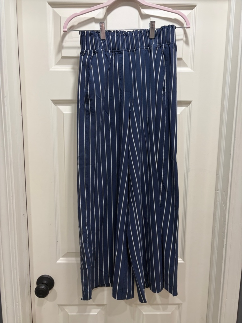 lululemon athletica Navy and White Striped Elastic Waist Pants